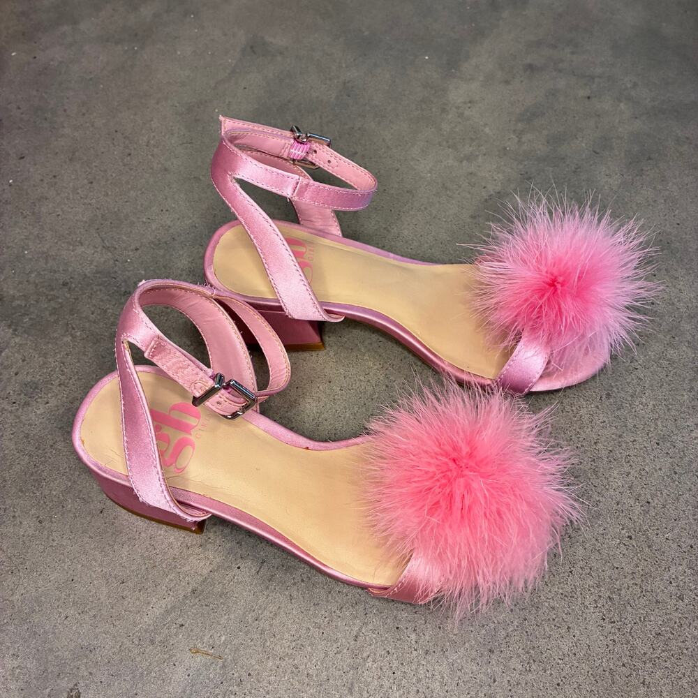 Gianni Bini GB Girls pink faux fur pom pom heels sandals toddler girls 12 shoes